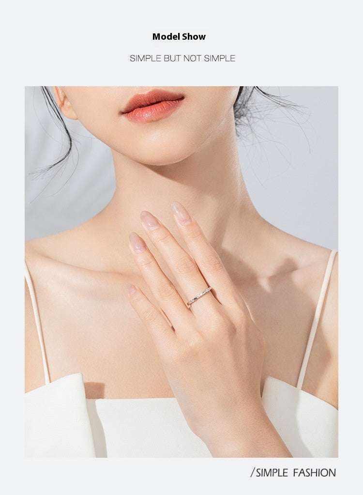 925 Sterling Silver Ring For Women Geometric Design With Zircon Line Band Classic Fashion Jewelry For Her Chic