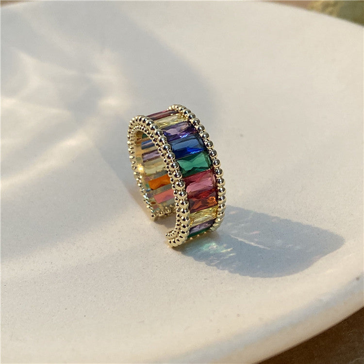 Womens Simple And Versatile Niche Rainbow Flashing Diamond Ring Fashion Jewelry Gift For Everyday Wear Chic So