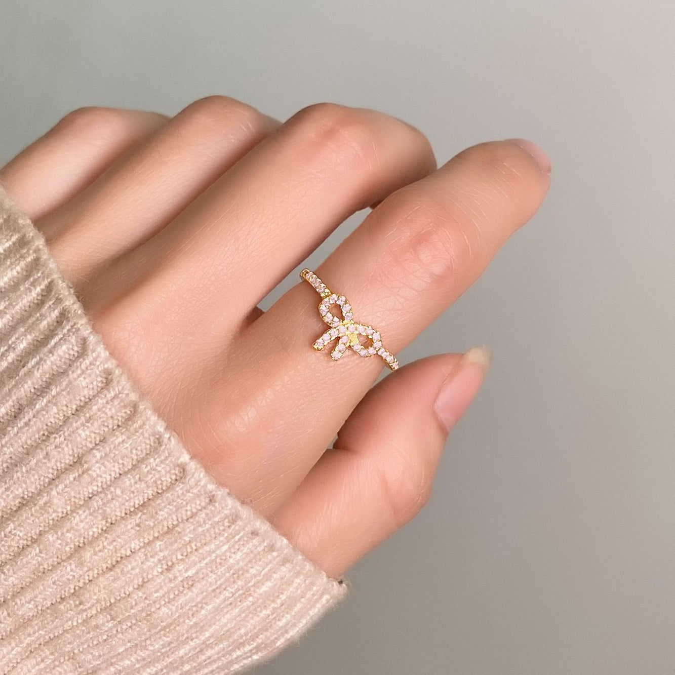 Sterling Silver Bow Zircon Ring With Yellow Gold Plating Korean Style Gift For Her Fashion Accessory Gift Idea