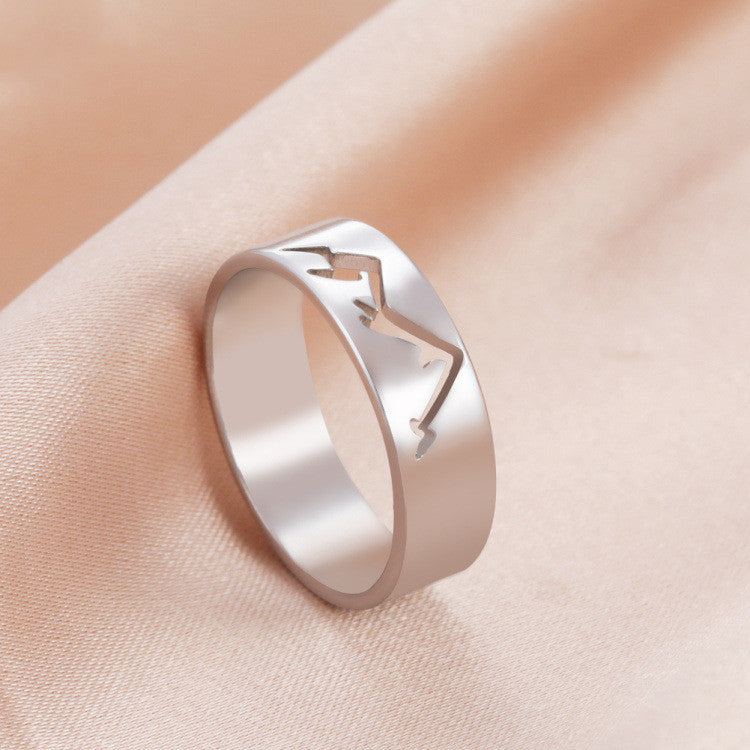 Unisex Stainless Steel Ring Hollow Mountain Snowy Pattern Polished Fashion Ring Everyday Wear Statement Sturdy