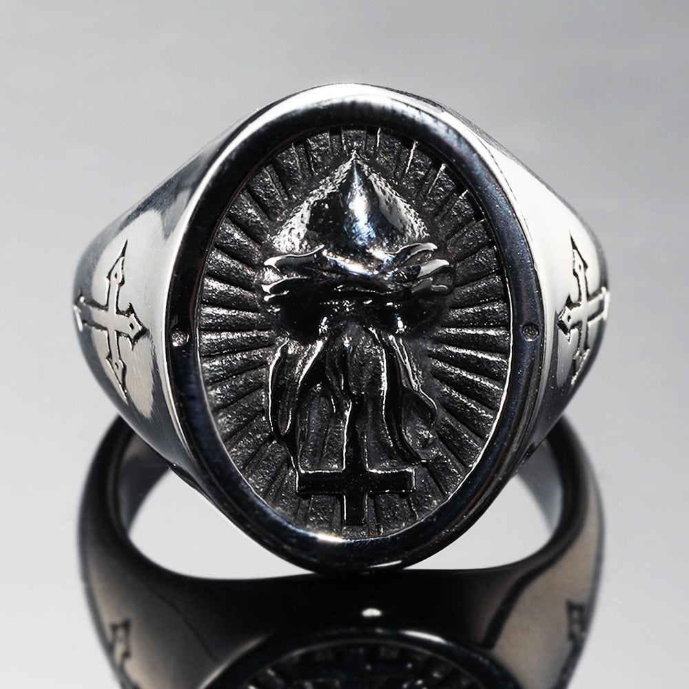 Mens Titanium Steel Ring Cross Heart Nordic Punk Retro Style Geometric Jewelry For Men Sizes 7 8 9 10 11 12 13