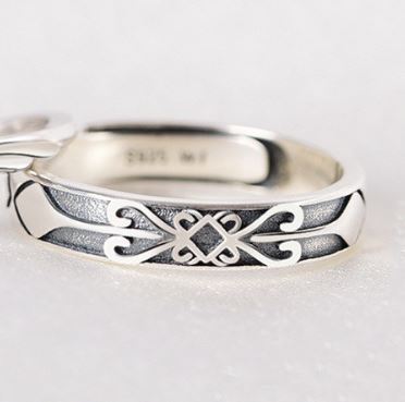 Couple Rings Vintage Adjustable Crown Rings Copper White Gold Moonstone Inlay Wedding And Anniversary Jewelry Set