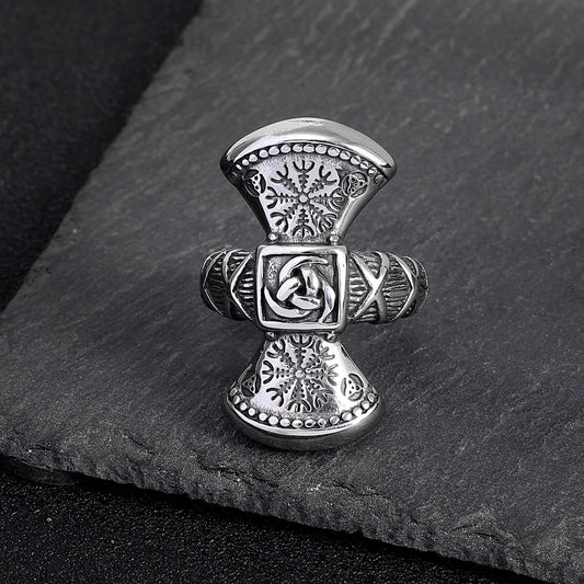 Snowflake Rune Titanium Steel Ring Punk Retro Style Jewelry Accessory For Everyday Wear Stainless Steel Finish