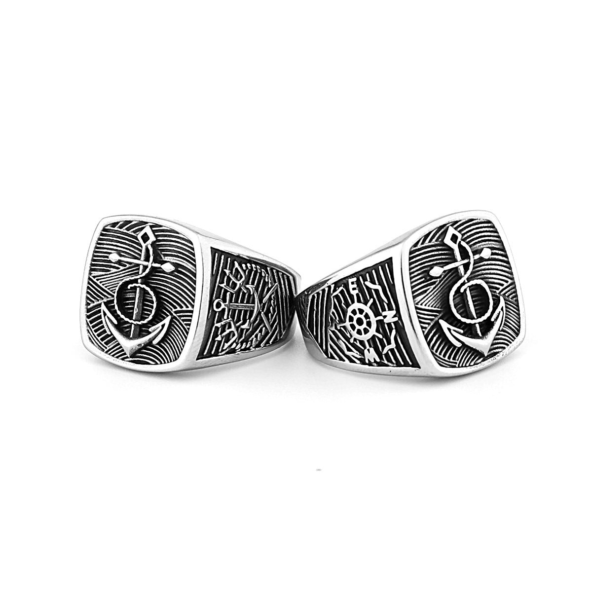 Boat Anchor Titanium Steel Ring Pirate Compass Ring Birthday Gift Retro European American Style Ring No 7 8 10