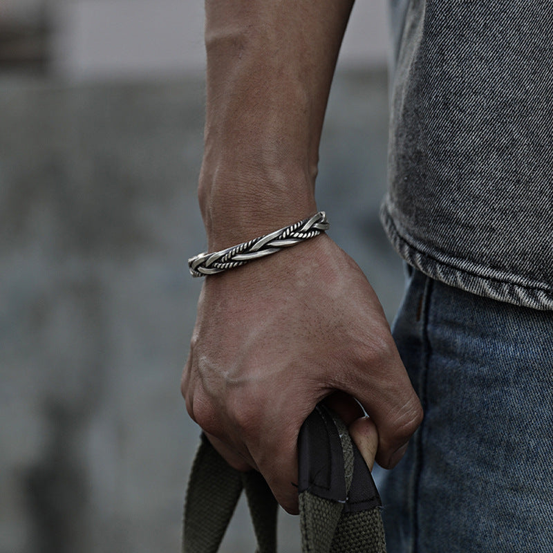 Men Copper Silver Plated Bracelet Twist Bamboo Knotted