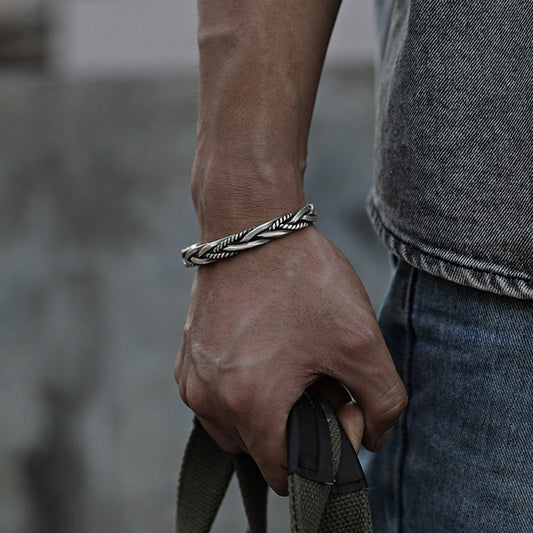 Men Copper Silver Plated Bracelet Twist Bamboo Knotted