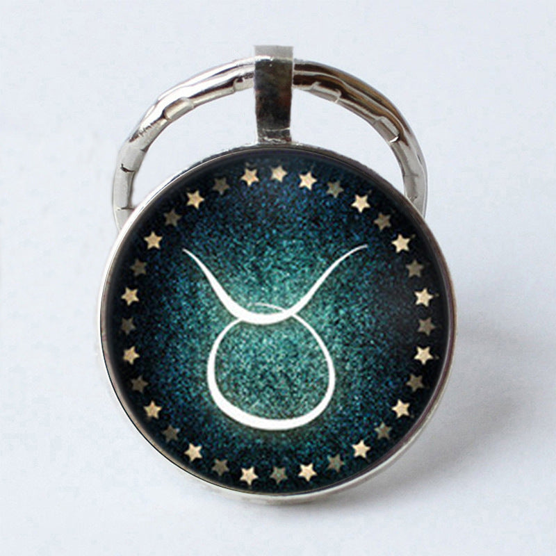 Electroplated Alloy Zodiac Keychain With Time Gem Design Key Ring Buckle Featuring Themed Twelve Signs Gift Ready