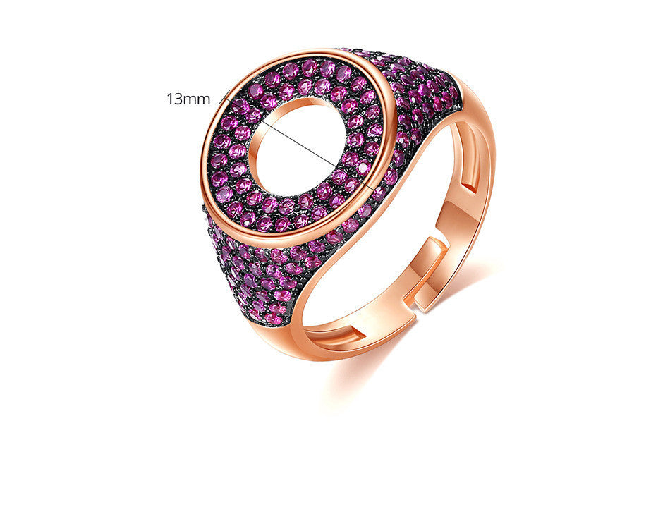 Geometric Zircon Stone Open Adjustable Ring Copper Jewelry for Her Hip Hop Style Gift Elegant Copper Accessory