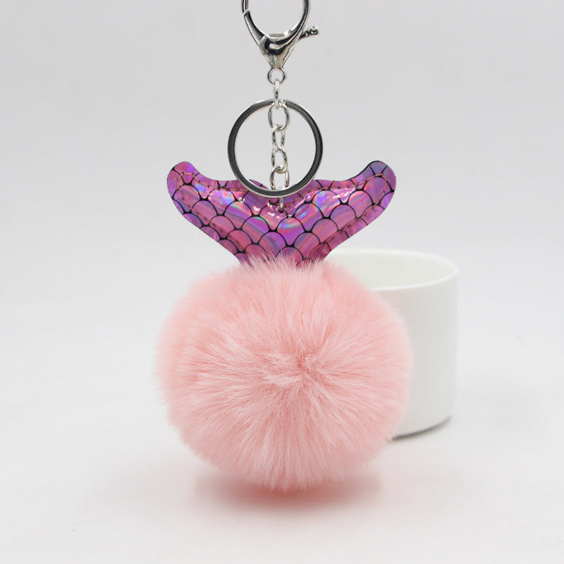 Fur Ball Keychain Fluffy With Fish Tail Pendant For Bags Purses Backpacks And Keys Decorative Fur Keychain Bag