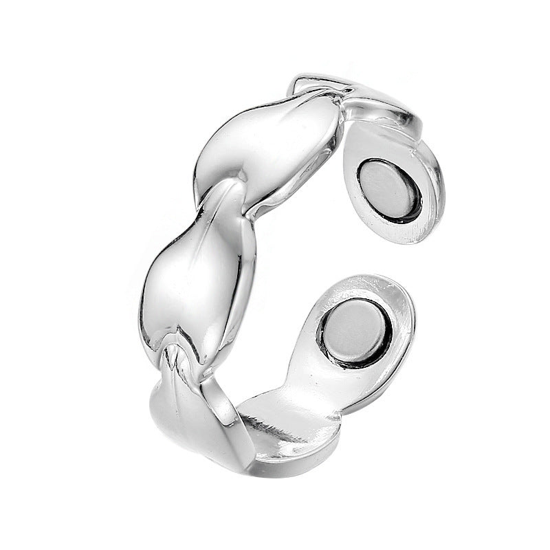 Copper Magnetic Ring With Leaves Design Electroplated Jewelry For Lovers Men Women Anniversary Gift For Couples