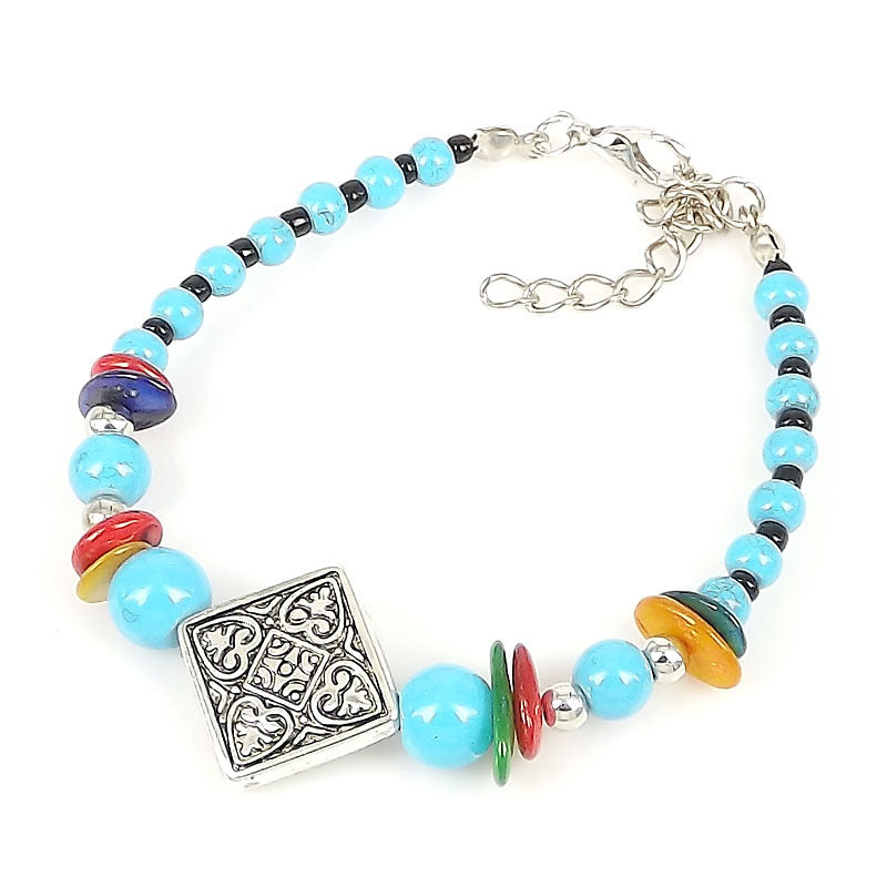 Unisex Bracelet With Tibetan Silver Beads Bohemian Ethnic Fashion Jewelry Travel Accessory And Trade Show Gift