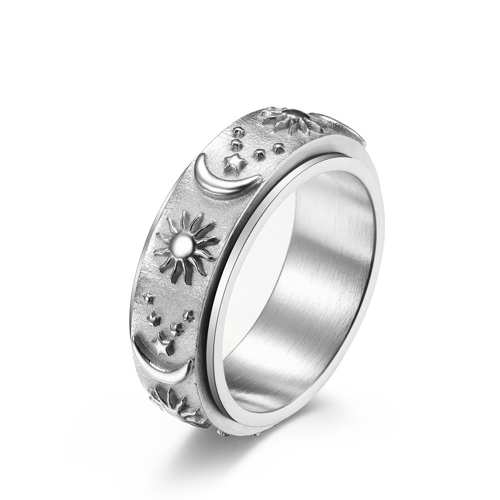 Stars Sun Moon Rotatable Titanium Steel Ring For Women Geometric Fashion Jewelry Design For Everyday Style Now