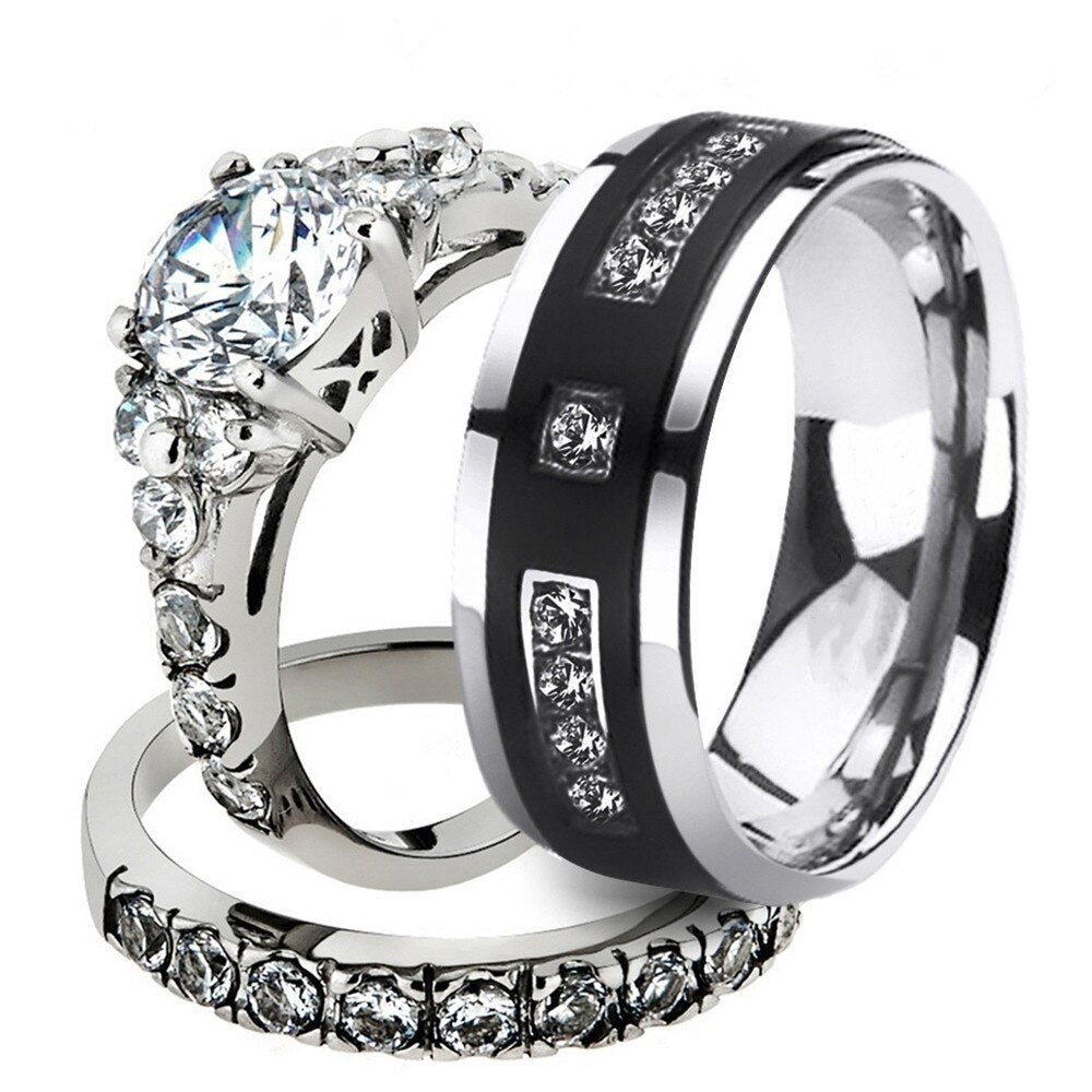 Couple Rings Diamond Studded Geometric Jewelry Unisex