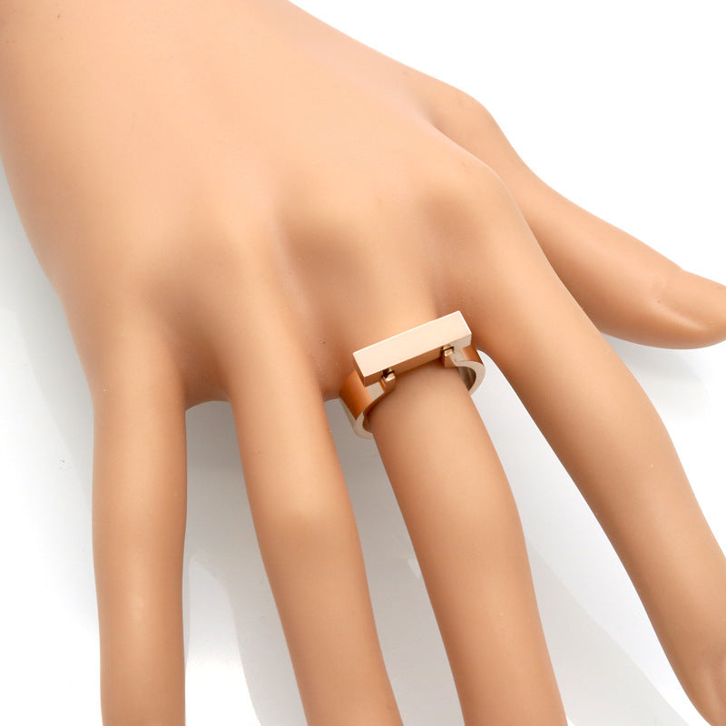 Trendy Simple And Stylish Personality Square Glossy Titanium Steel Ring In Gold Rose Gold Black Finishes Gift Ready
