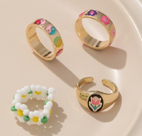 Unisex Peach Heart Ring Set With Rhinestones Dripping Oil Finish Alloy Jewelry For Women And Girls Trendy Accessory