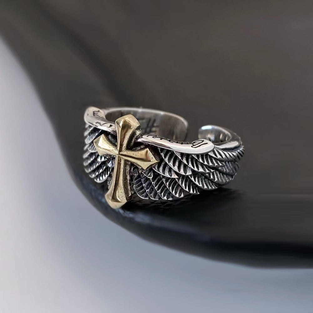 Vintage Cross Wing Minimalist Ring for Men and Women Copper Silver Electroplated Accessory Unisex Everyday Wear