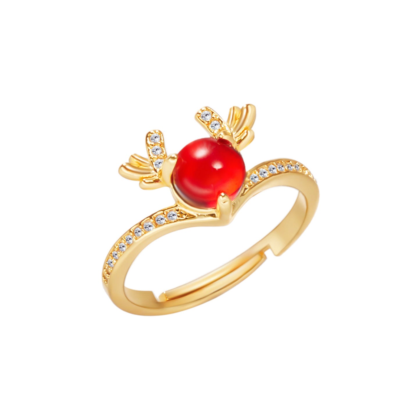 Adjustable Deer Horn Ring With Imitation Pearl Accents Copper Metal Open Ring For Women European Design Jewelry