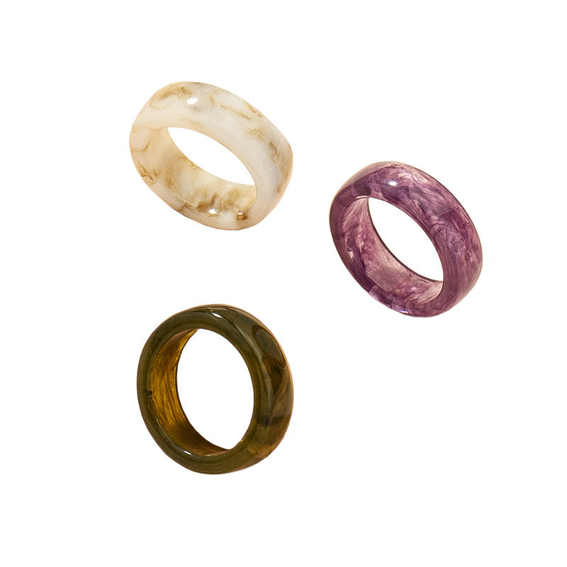 Unisex Acrylic Geometric Ring For Men And Women Statement Jewelry Emerald Green Taro Purple Light Coffee Trend