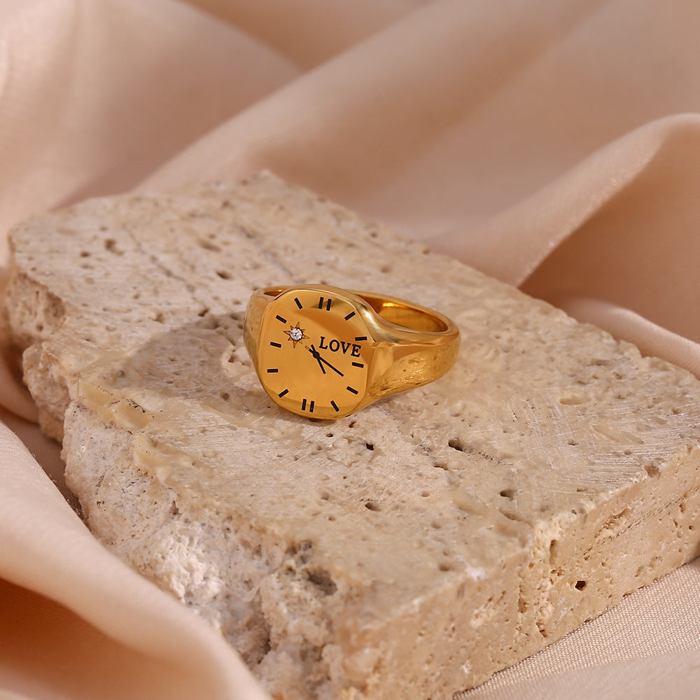 Stainless Steel Fashion Clock Ring Gold Geometric Statement Ring For Women And Girls Jewelry Gift Classic Look