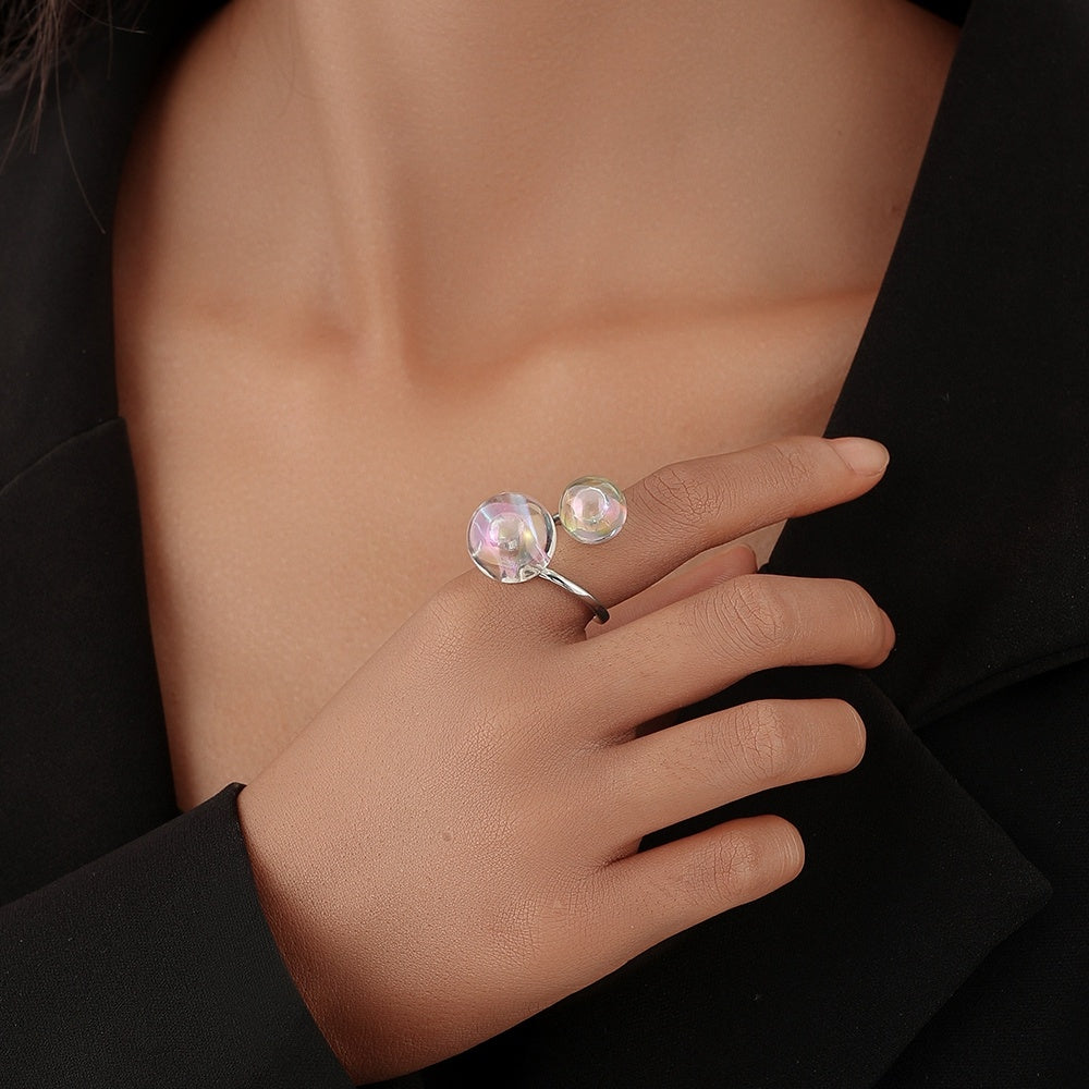 Geometric Ring 18K Gold Electroplated Copper Resin Inlay Jewelry Elegant Women Ring Beautiful Appearance Color