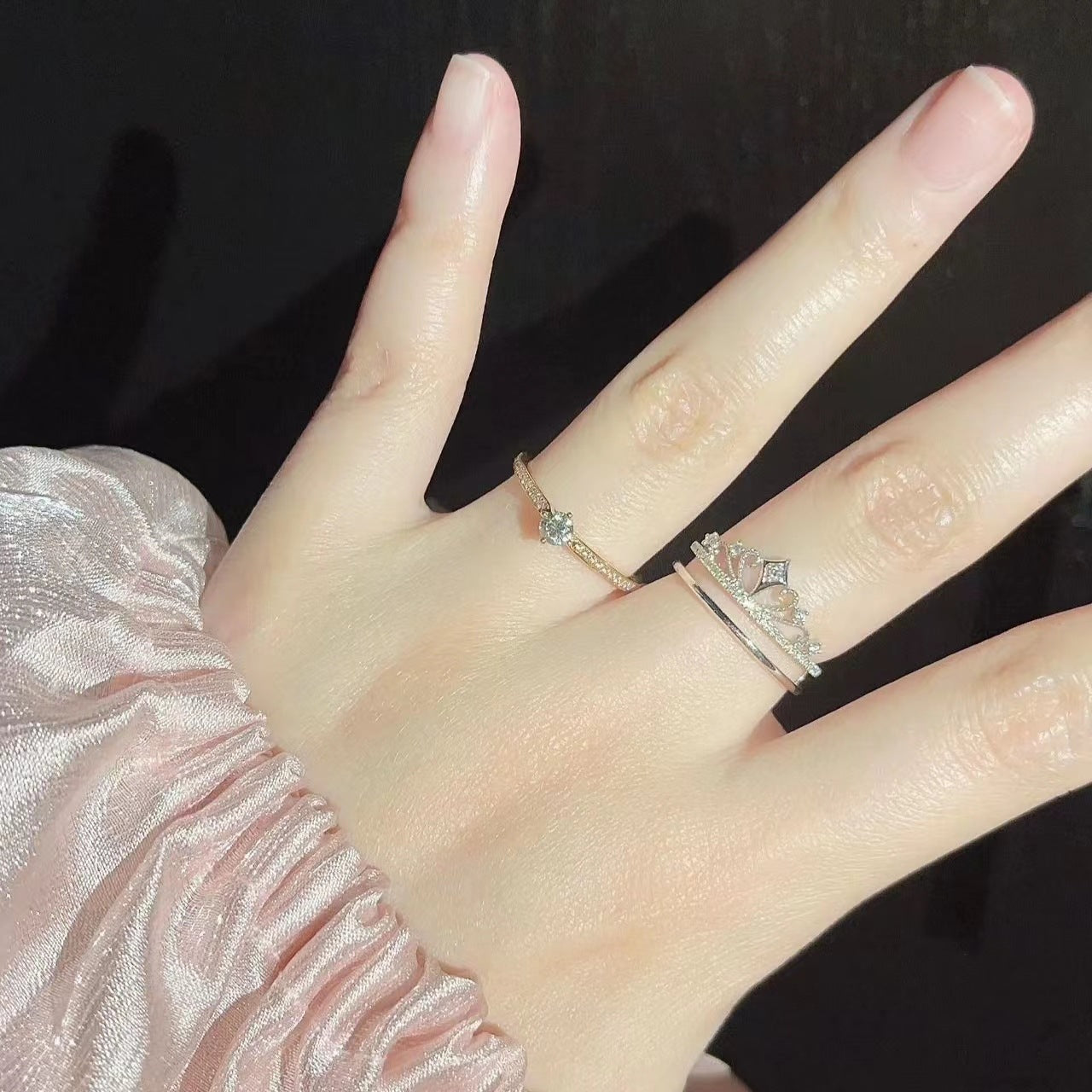 Adjustable Princess Castle Ring Open Fireworks Crown Design Electroplated Copper Alloy Jewelry Gift For Ladies