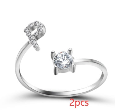 Womens Initial Letter Ring Adjustable Vintage Jewelry Zircon Accents Alloy Rhinestone Ring Perfect For Gifting