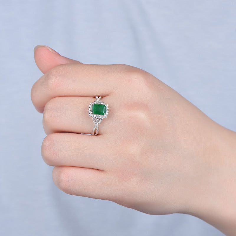 Copper Ring For Women With Emerald Inlay Sterling Silver Accents Square Princess Design In Elegant Jewelry Gem