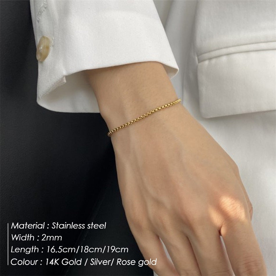 Stainless Steel Box Chain Bracelet Men Women Gold and Rose