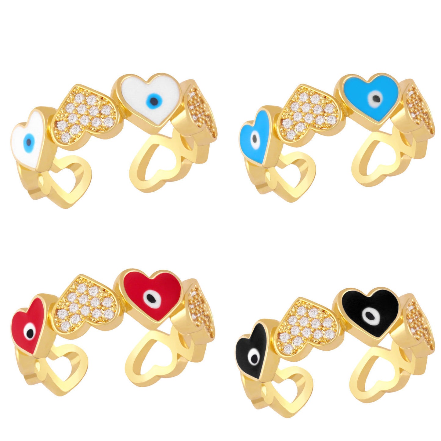 Womens Creative Eye Love Ring Simple Copper Heart Shape Opening Adjustable Ring For Women Europe America Style