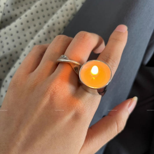 Vintage Alloy Geometry Ring With Electroplating Finish Retro Style Candle Candlestick Inspired Jewelry Elegant