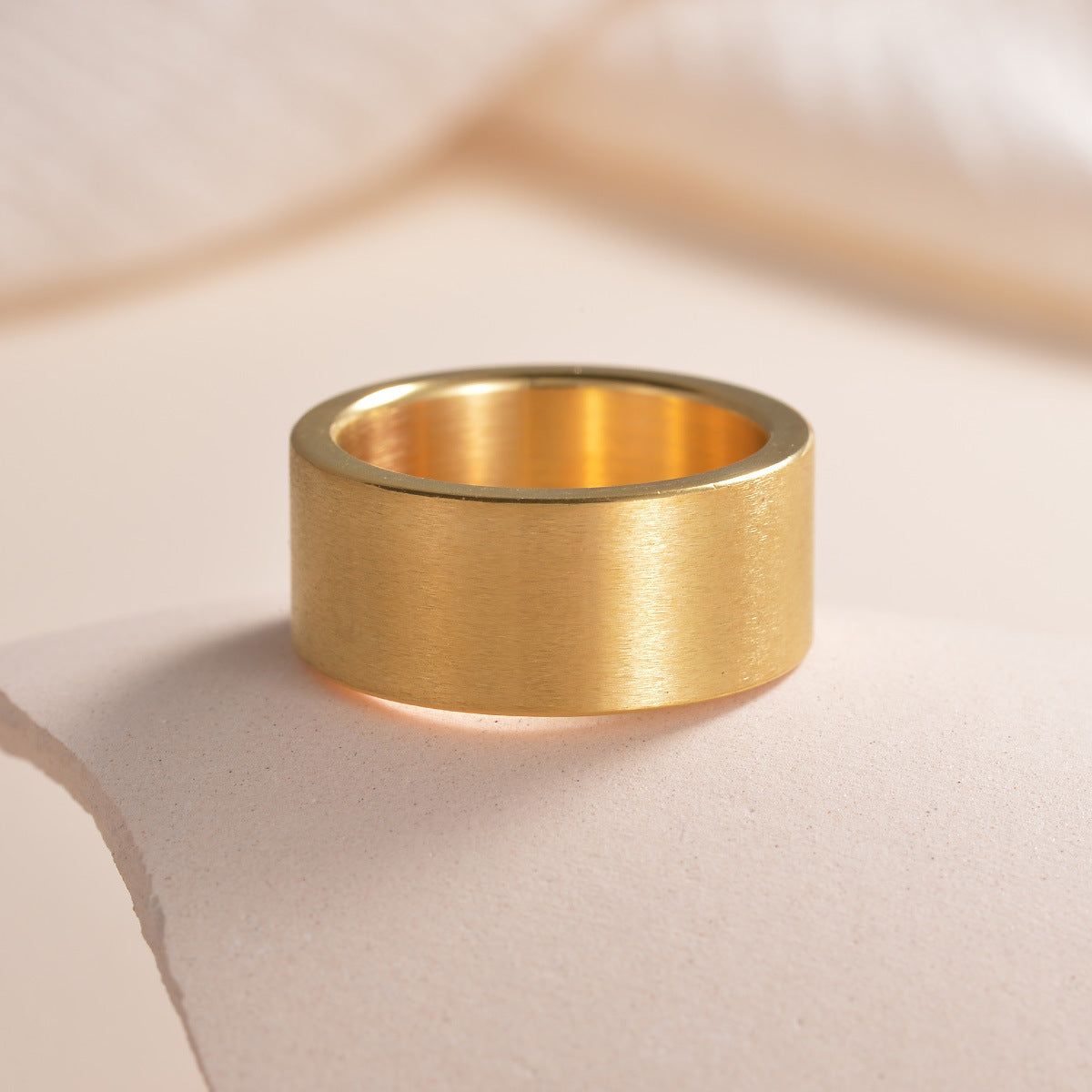 Titanium Steel Ring 10mm Wide Matte Geometric Distressed Design Big Statement Ring For Men Women European Ring