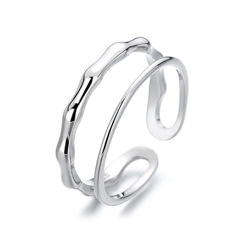 925 Sterling Silver Ring Twisted Geometric Surface Lightweight Adjustable Open Ring Electroplate White Gold Up