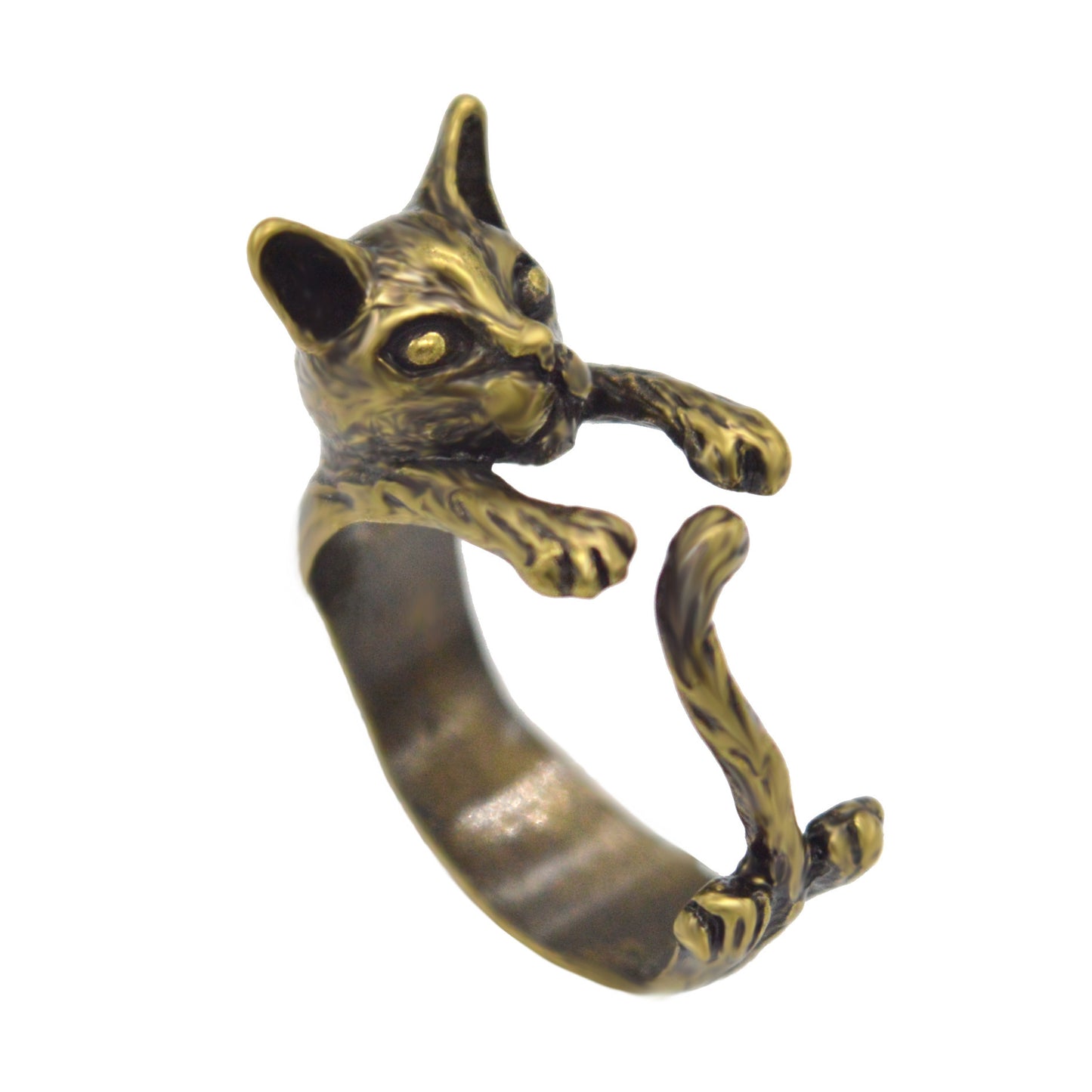 Cartoon Cat Ring With Long Tail Animal Design Alloy Jewelry Bronze Silver Black Gift For Her Cute Cat Lover Gift Idea