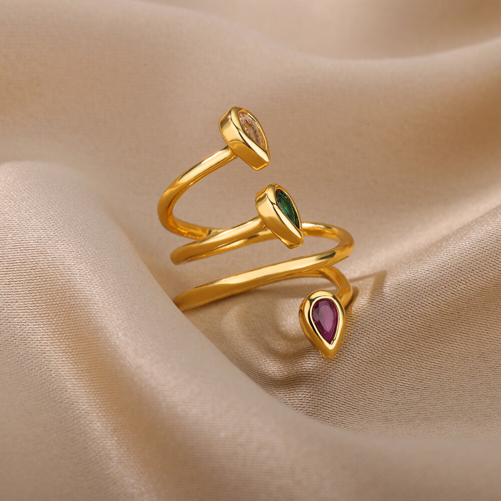 Geometric Zircon Ring In Gold Tone Stainless Steel Adjustable Opening Band For Everyday Wear Jewelry Gift Pack