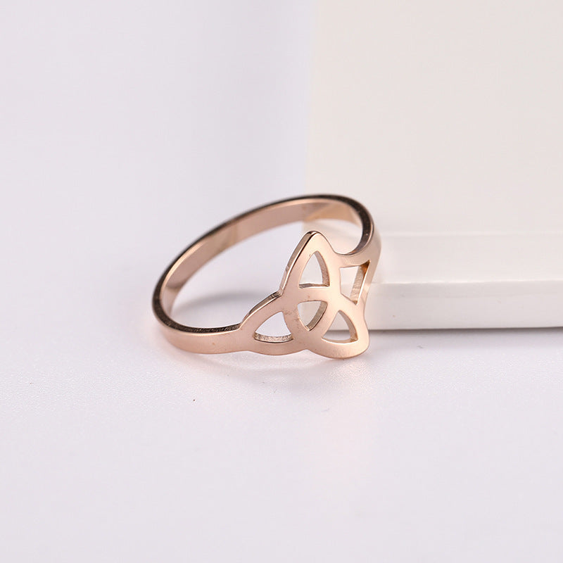 Geometric Stainless Steel Ring Electroplated In Gold And Rose Gold Fashion Jewelry For Women Size 17 18 19 Gift For Her