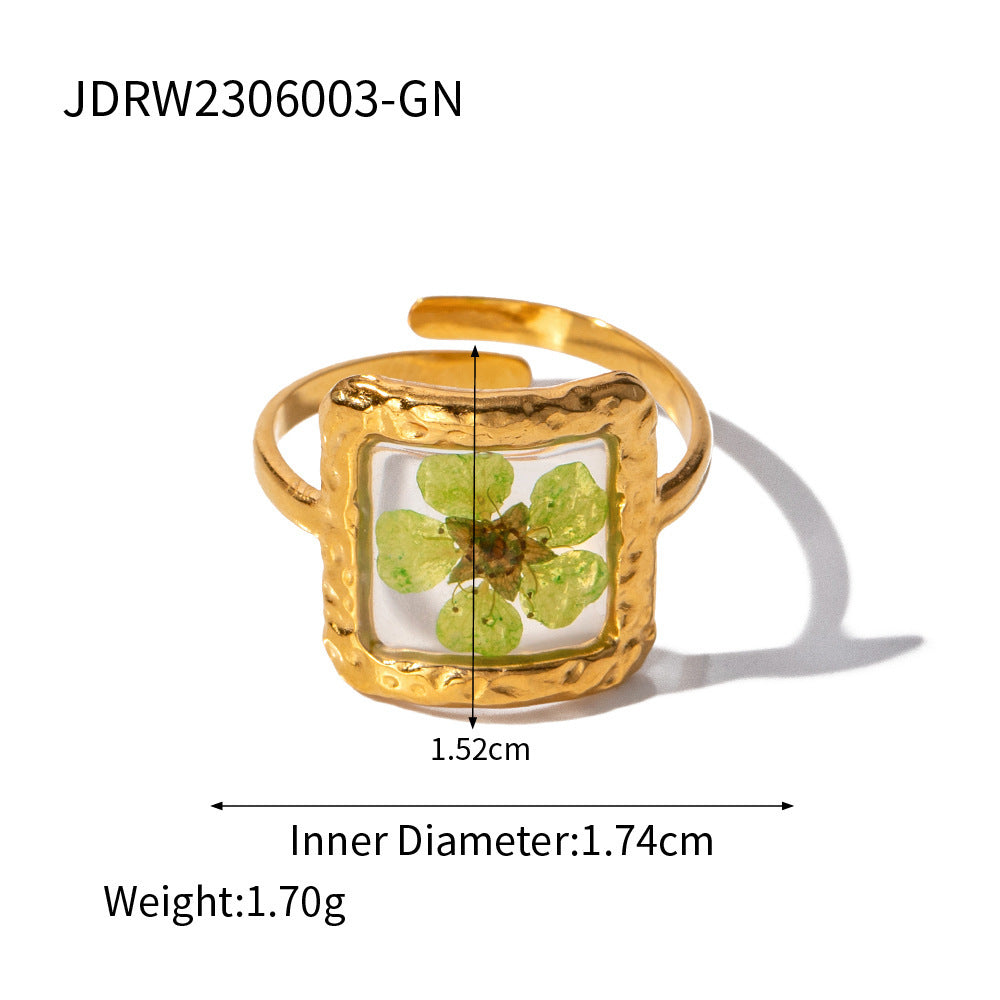 Stainless Steel Open Ring From Eternal Flower Series With Geometric Round Flower Elements For Women Open Rings