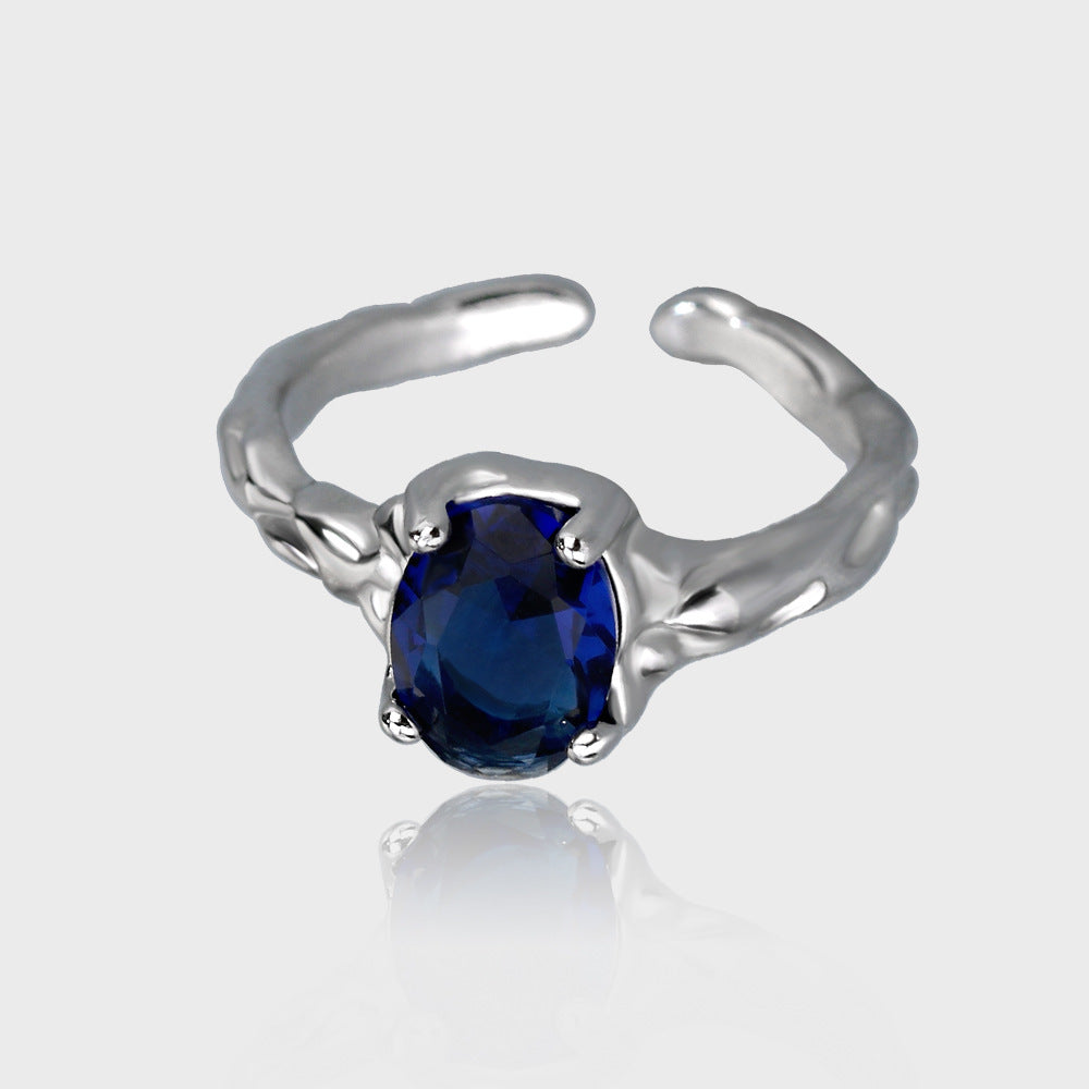 Women Adjustable Blue Zircon Ring Irregular Wave Design Copper Ring Geometric Fashion Accessory For Women Fans