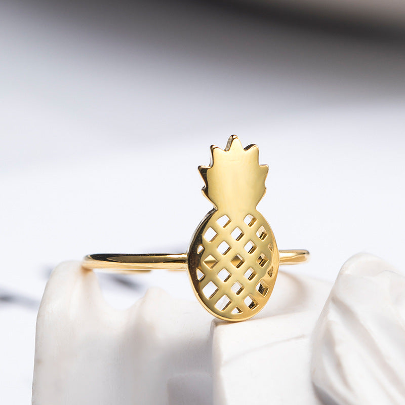 Womens Silver Ring with Gold Plated Pineapple Design Adjustable Opening Perfect for Birthdays Holidays and Anniversaries Fashionable Fruit Ring for Women