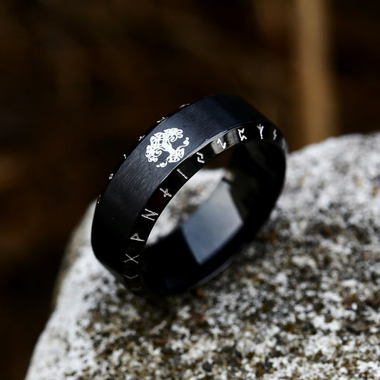 Stainless Steel Ring With Black Carved Dragon And Triangle Pattern For Men Ancient Style Size US 7 8 9 For Men