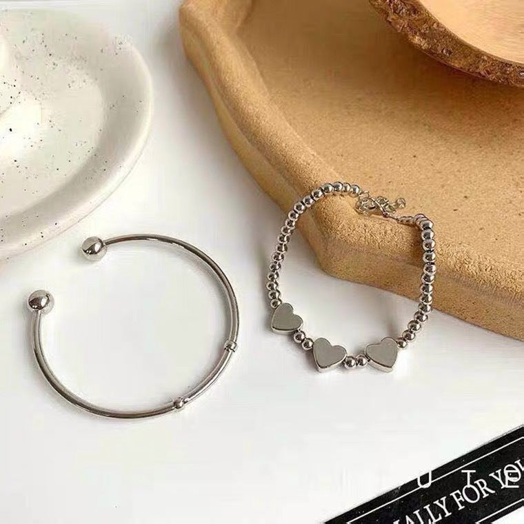 Peach Heart Charm Bracelet Dainty Alloy Chain Adjustable Length Silver Jewelry Gift For Girls With Silver Tone