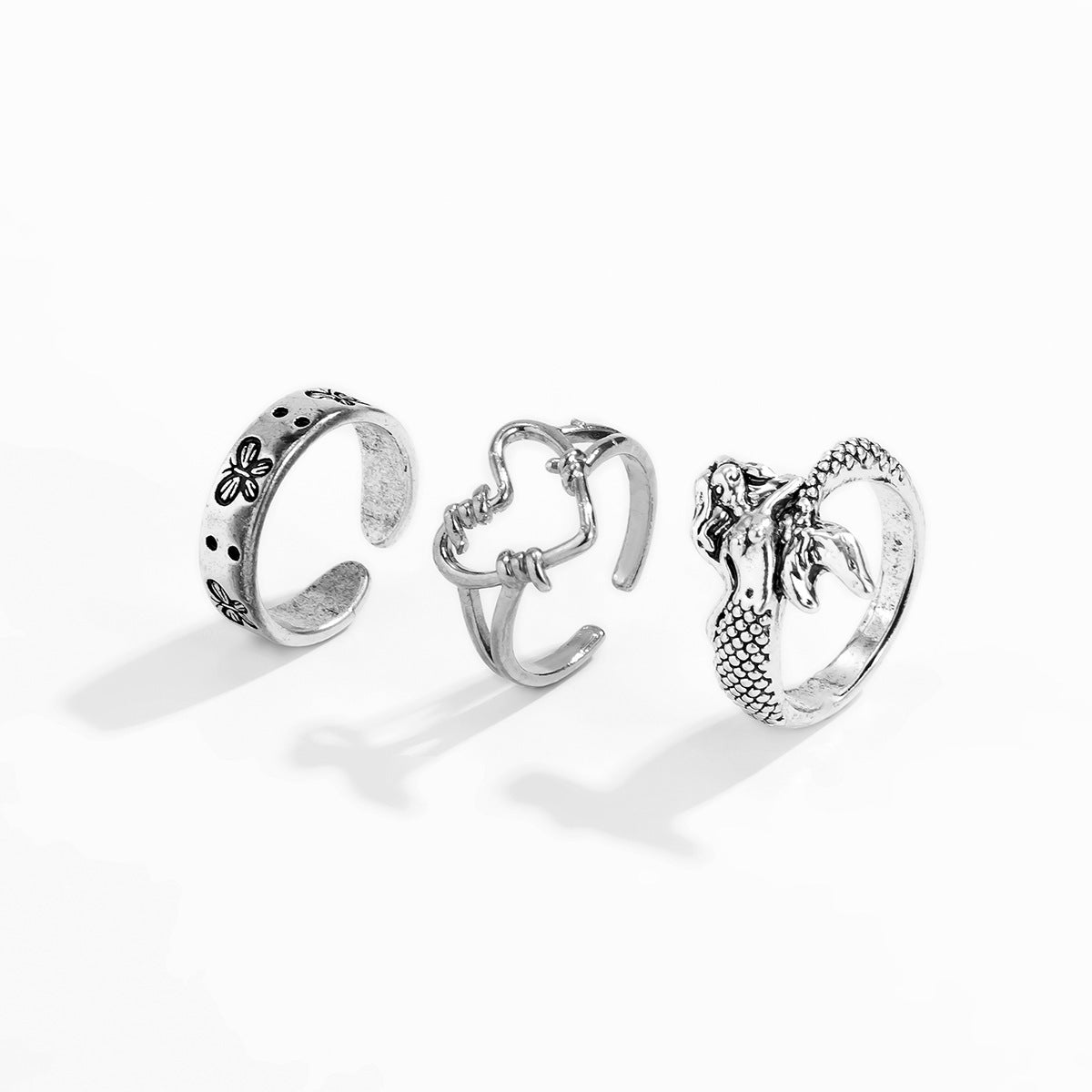 Womens Butterfly Ring Vintage Style Alloy Ins Ring Engraved Geometric Ancient Silver Individually Packed Ready