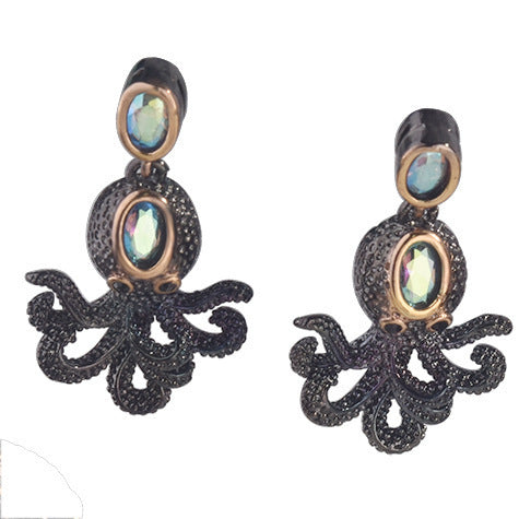 Octopus Ring Marine Life Jewelry Inlaid Gems Copper Silver