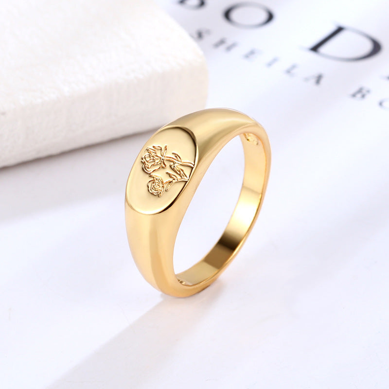 Womens European Design Printed Copper Ring With Gold Plating Fashion Jewelry Ring Beautiful Look For Women Everyday Wear