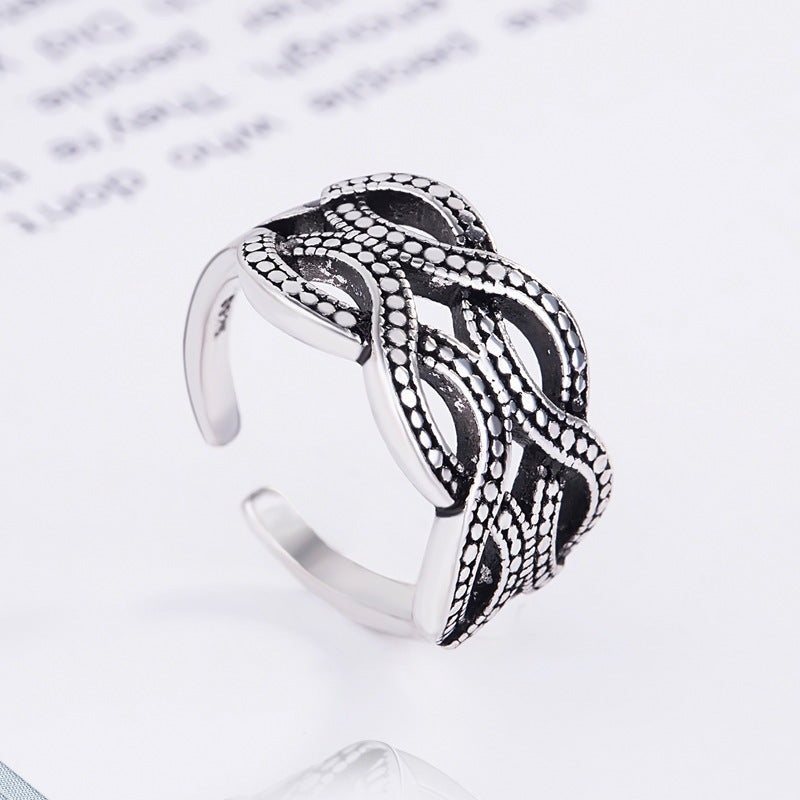 Unisex Geometric Ring Adjustable Opening Nepali Style Thai Silver Retro Punk Ring For Men And Women Gift Ideas