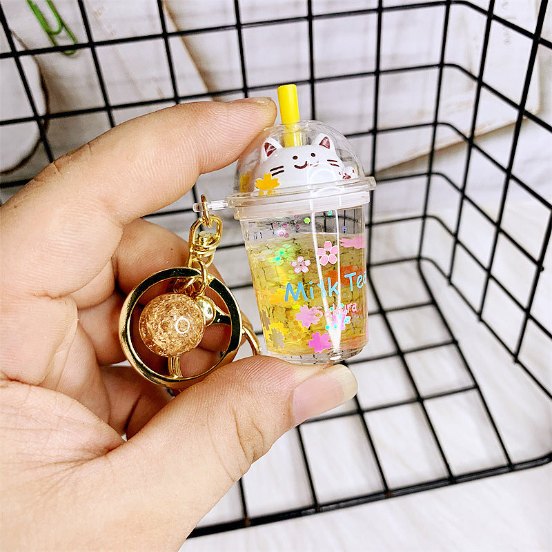 Acrylic Cat Cup Keychain Milk Tea Design For Women And Men