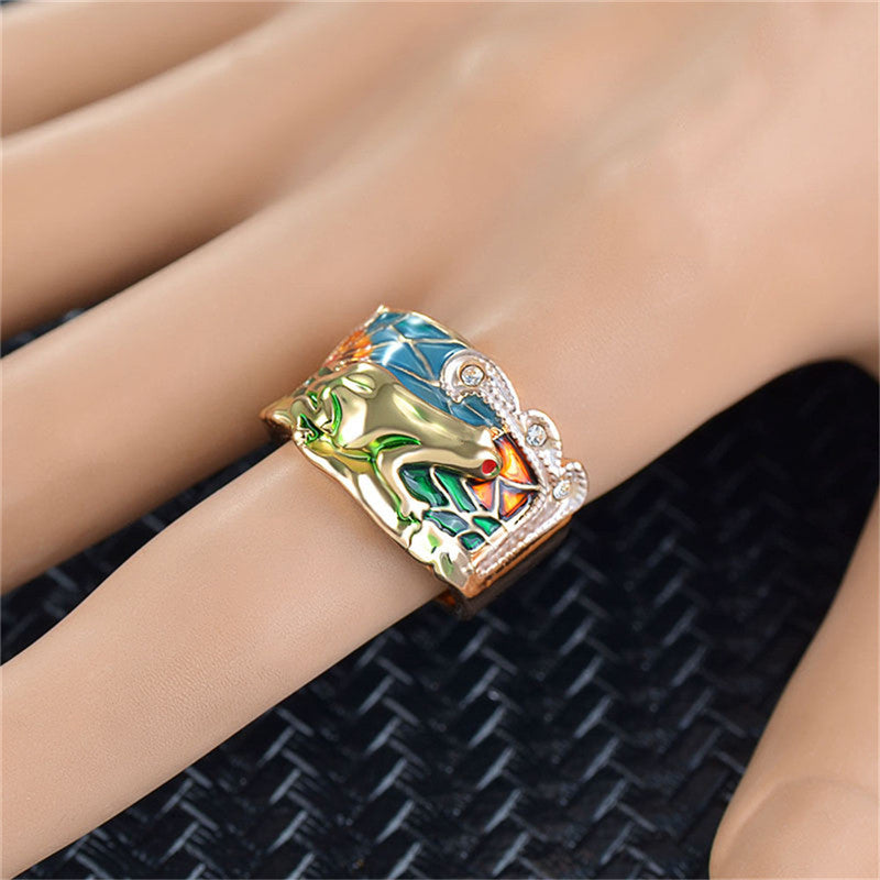 Womens Epoxy Ring Flower Design Gilded Diamond Accented European American Fashion Jewelry Durable Diamond Ring