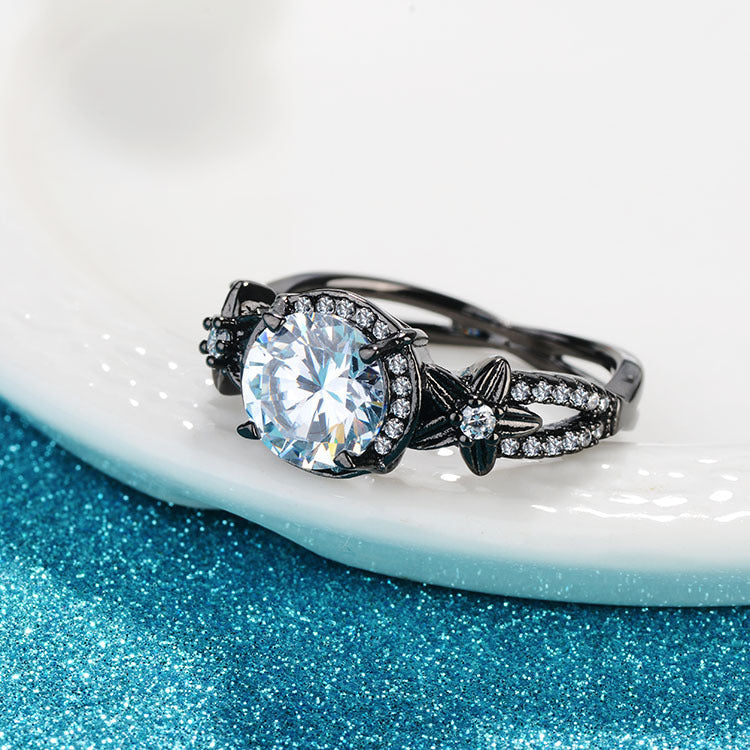 Womens Black Gold Tone Ring With White Stone Copper Fashion Jewelry For Daily Wear And Special Occasions Sleek Look