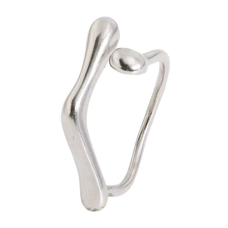 Womens Sterling Silver Geometric Open Ring Adjustable Retro Korean Style Thai Silver Plated Ring Everyday Look