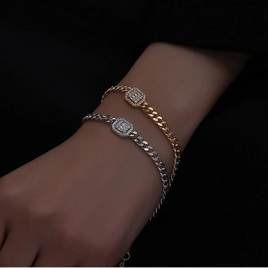 Womens Alloy Chain Bracelet Diamond Simple Retro Plated Jewelry Gift Gold Extension Chain Fashion Accessory Shine