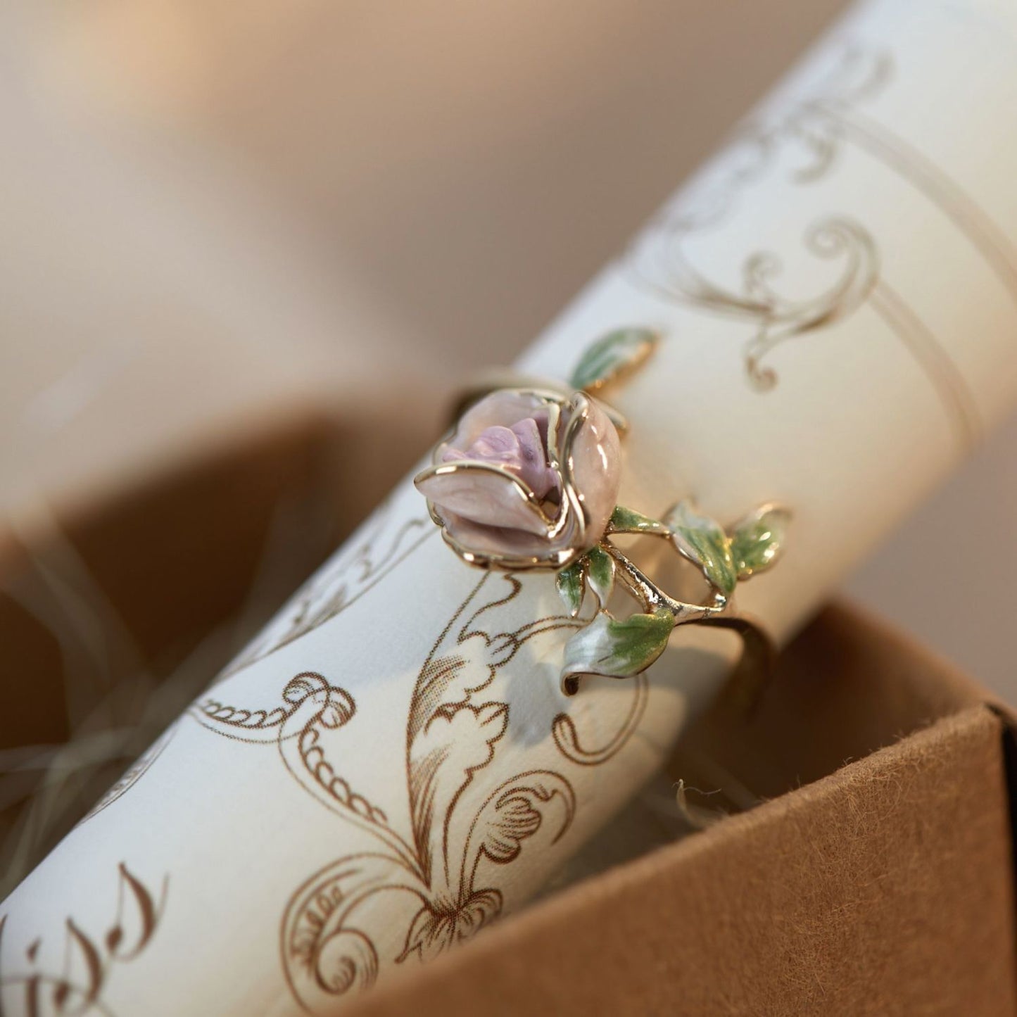 Copper Ring Adjustable Pink Rose Camellia Enamel Drip Glazed Retro Style Jewelry Gift For Her Durable Timeless